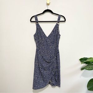 Essue Blue Leopard Print Wrap Front V-Neck Sleeveless Mini Dress